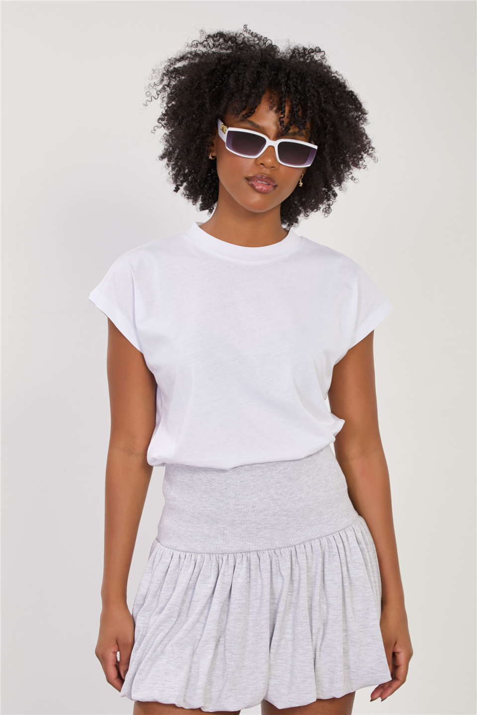 Kadın Düşük Kol Basic T-Shirt - Beyaz