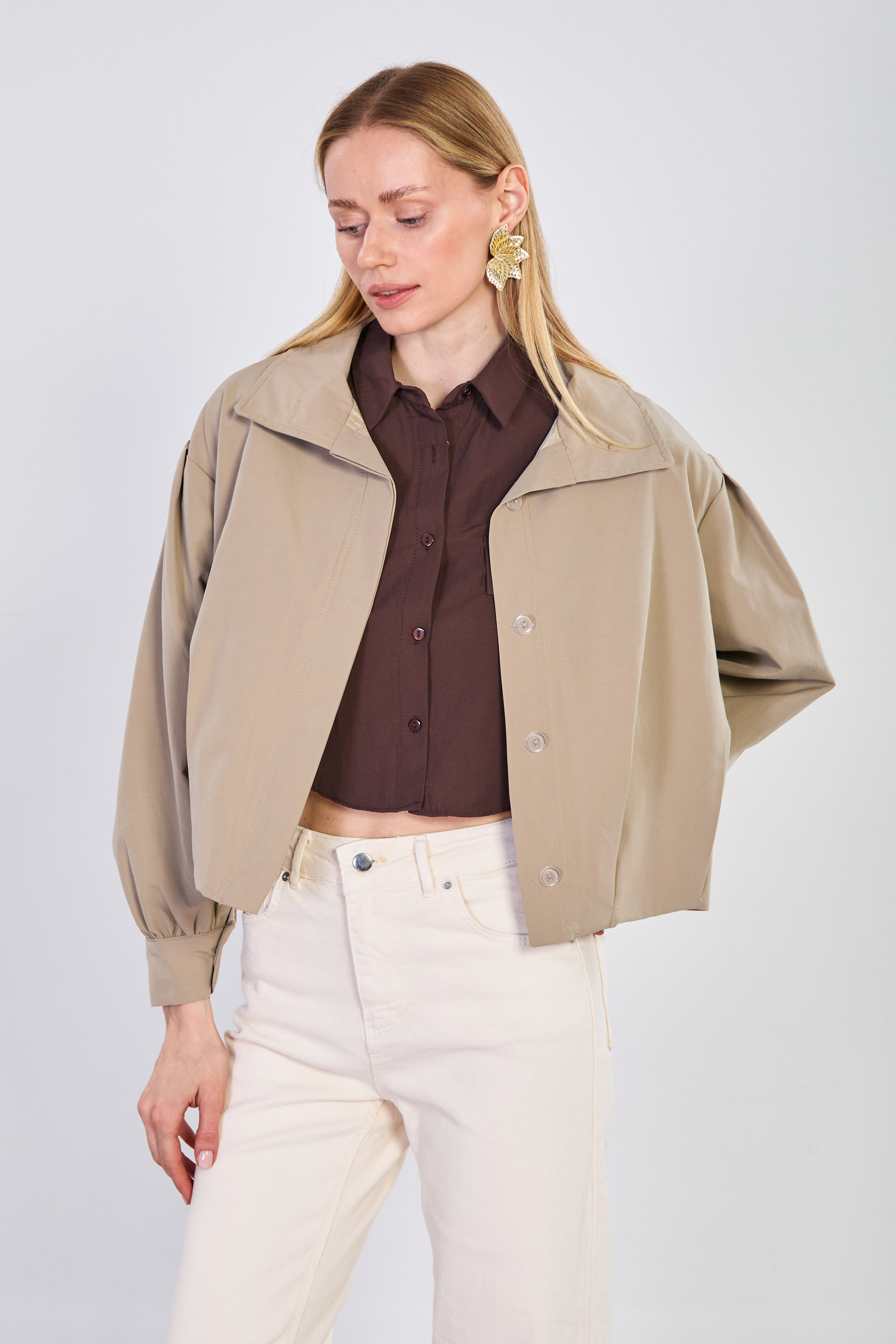 Kadın Polo Yakalı Ceket - Haki