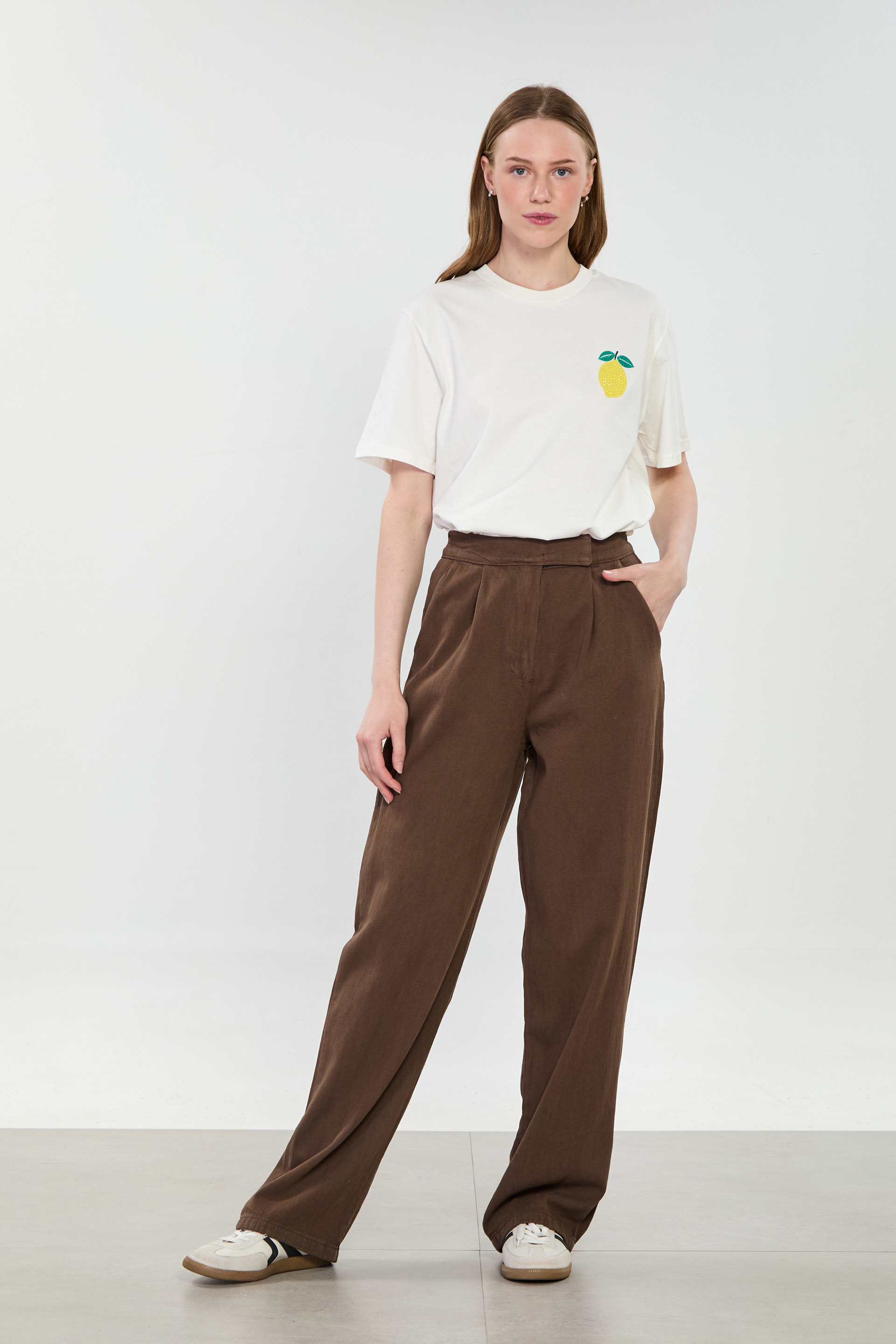 Kadın Beli Cırtlı Palazzo Pantolon - Acı Kahve