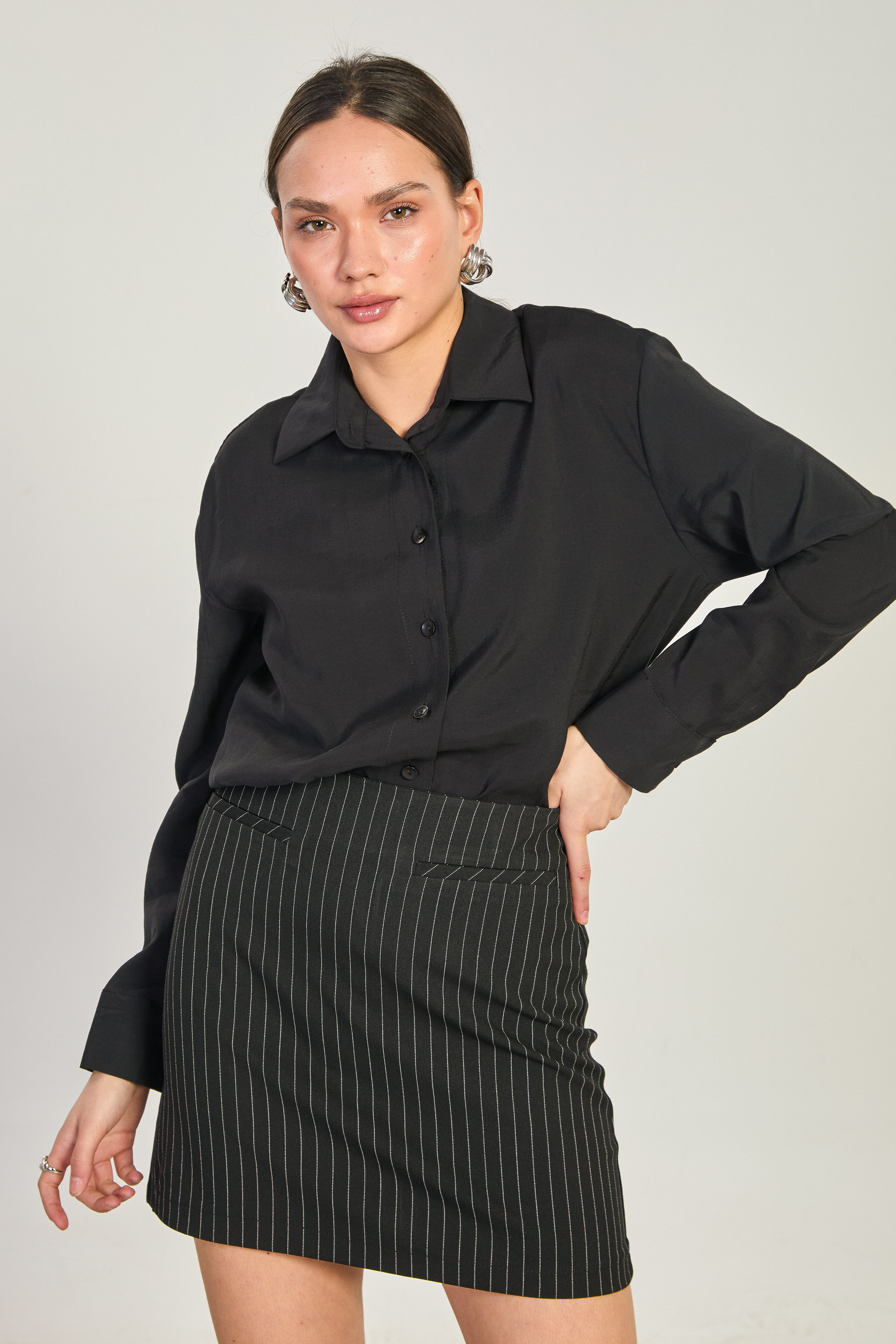 Kadın Uzun Kollu Cupra Gömlek - Siyah