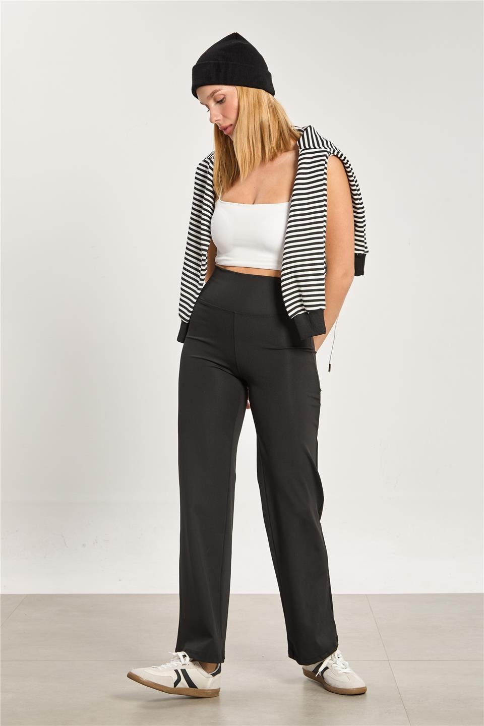 Kadın Yüksek Bel Palazzo Tayt - Siyah