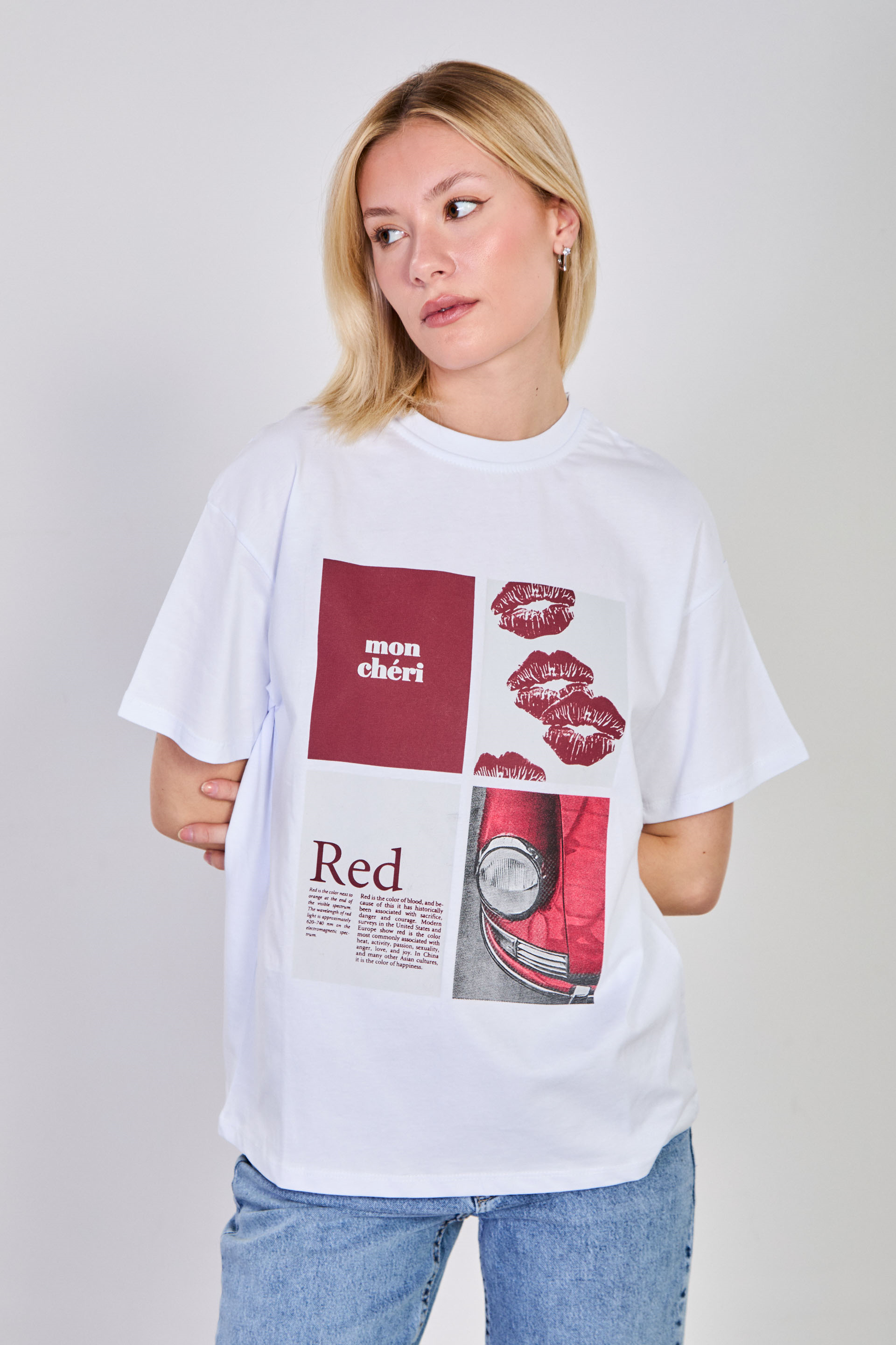 Kadın Mon Cheri Baskılı T-Shirt - Beyaz