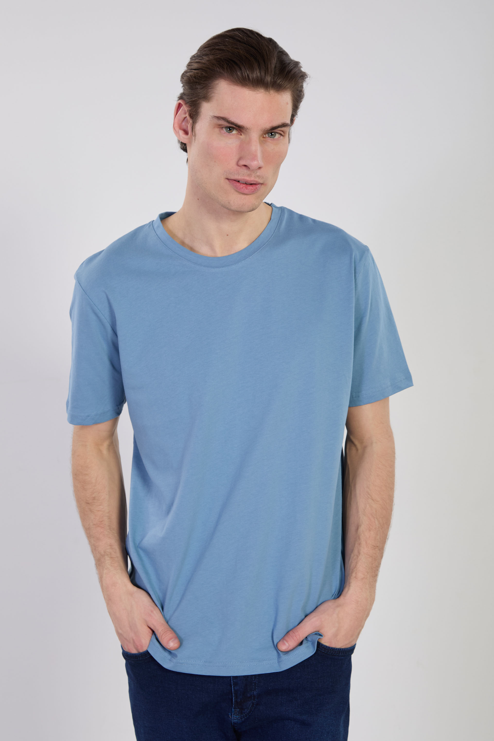 Erkek Bisiklet Yaka Regular Fit T-Shirt - S.Mavi