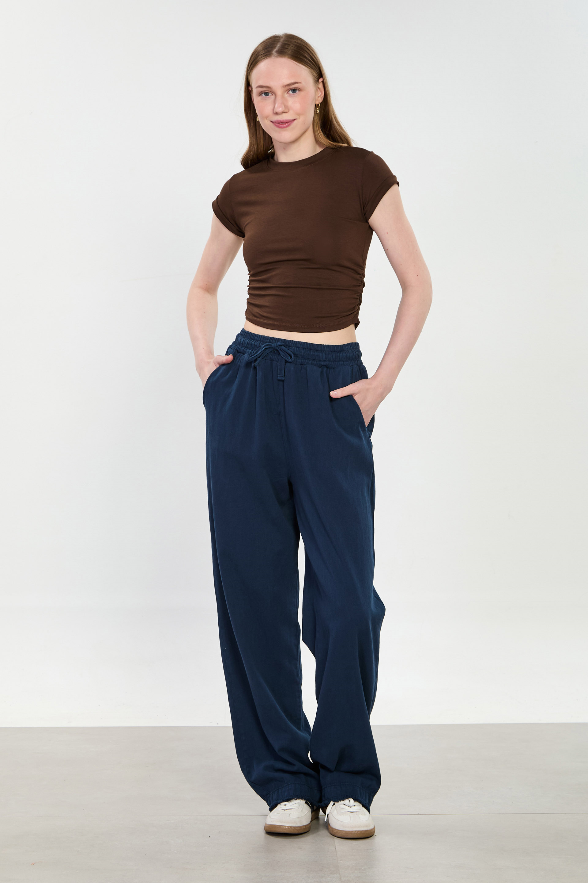 Kadın Paça Püsküllü Bol Paça Pantolon - Lacivert