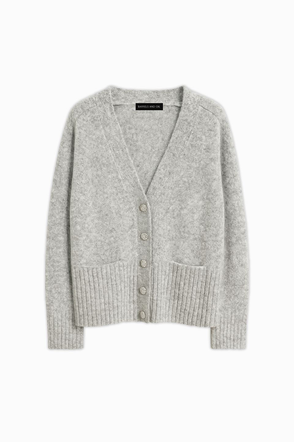 Kadın Çift Cepli Düğmeli Triko Hırka - Gri