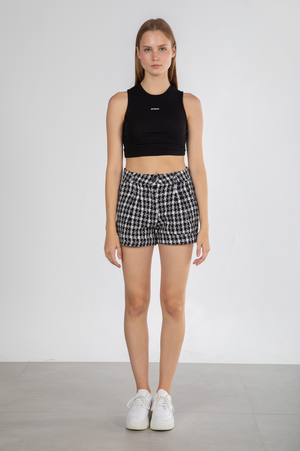 Ekose mini şort-16130 Siyah Ekose