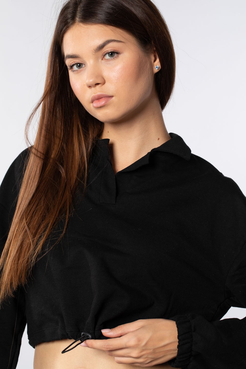 Eteği lastikli sweatshirt-7320 Siyah