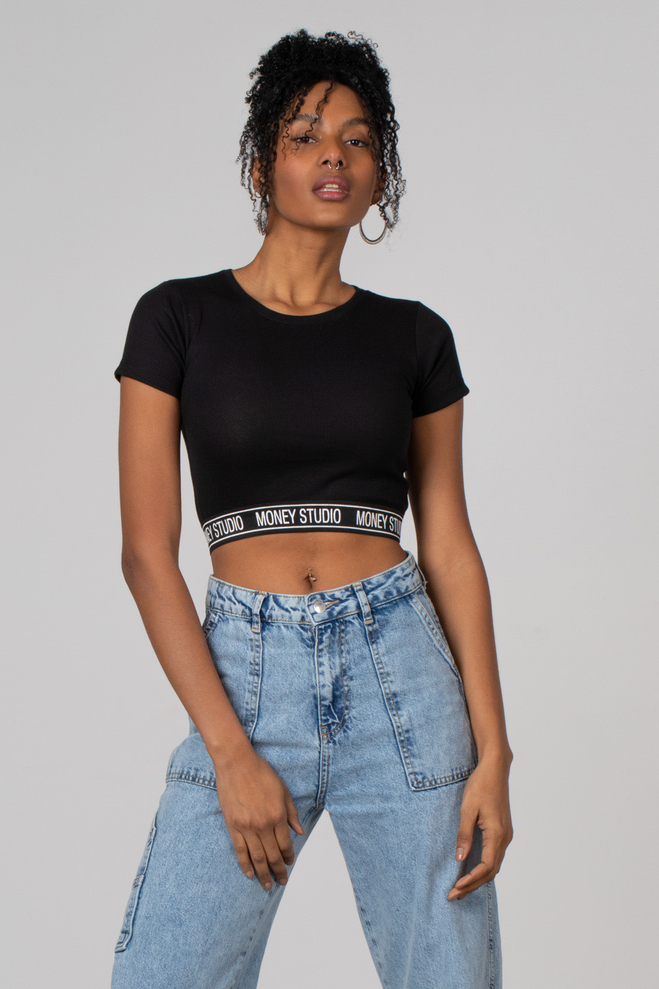 Etek ucu lastik yazılı t-shirt-14 Siyah