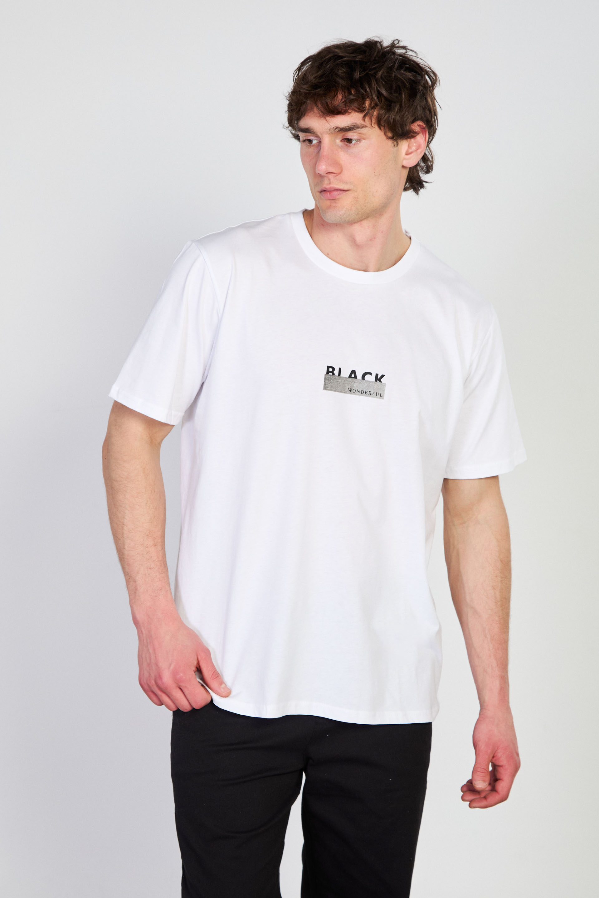 Erkek Black Yazı Baskılı T-Shirt - Beyaz/Siyah