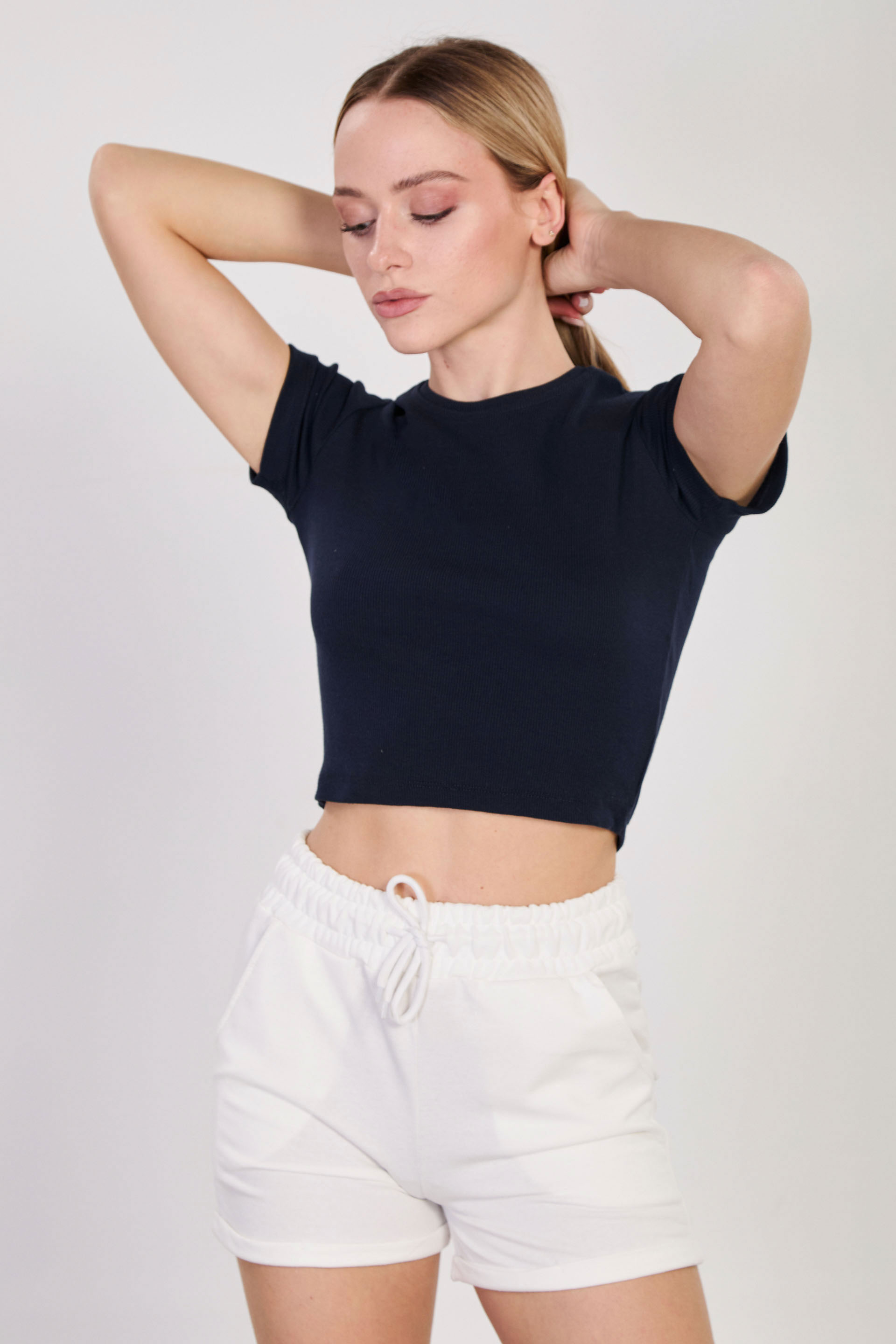 Kadın Bisiklet Yaka Fitilli Body - Lacivert