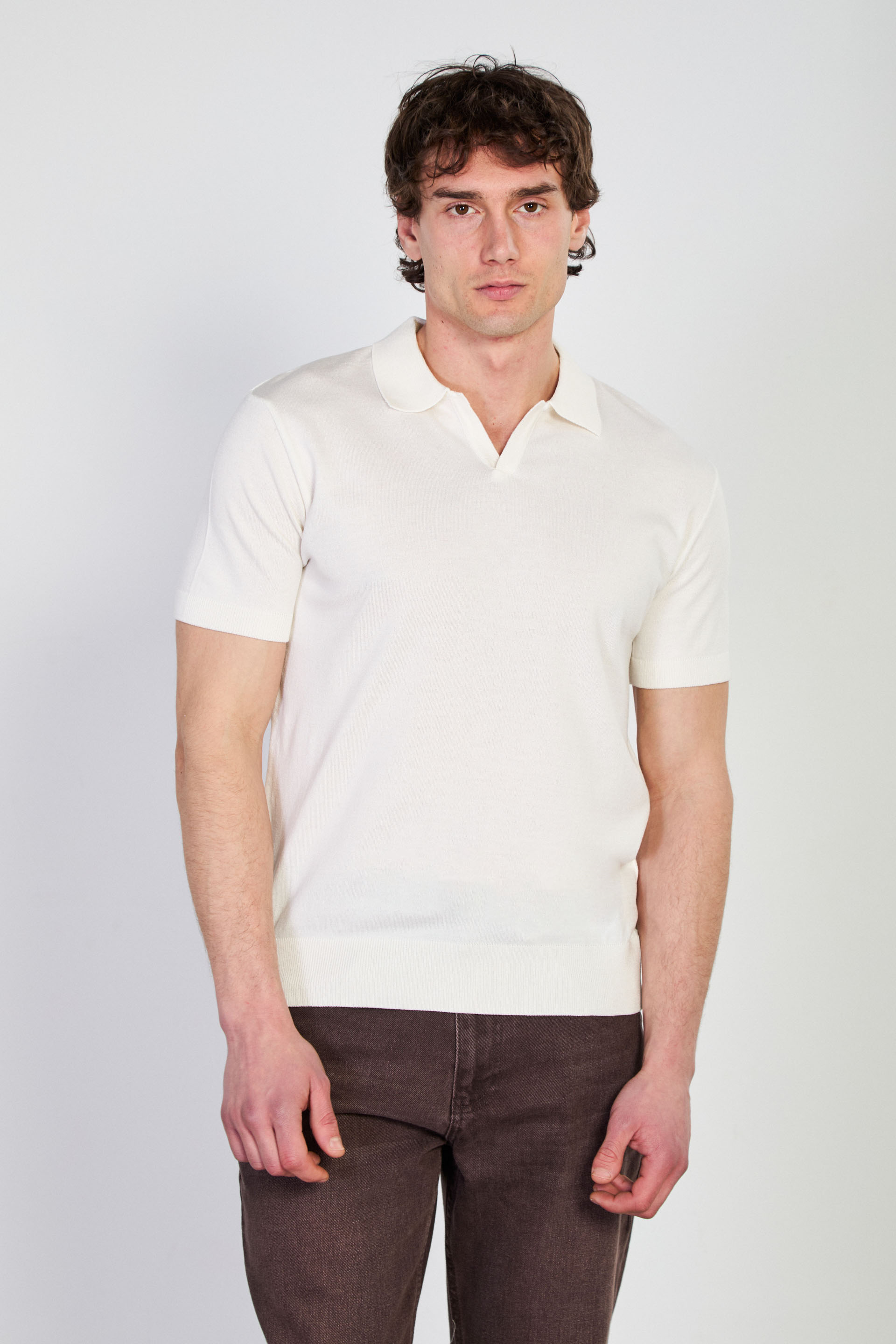 Erkek Bisiklet Yaka Triko T-Shirt - Ekru