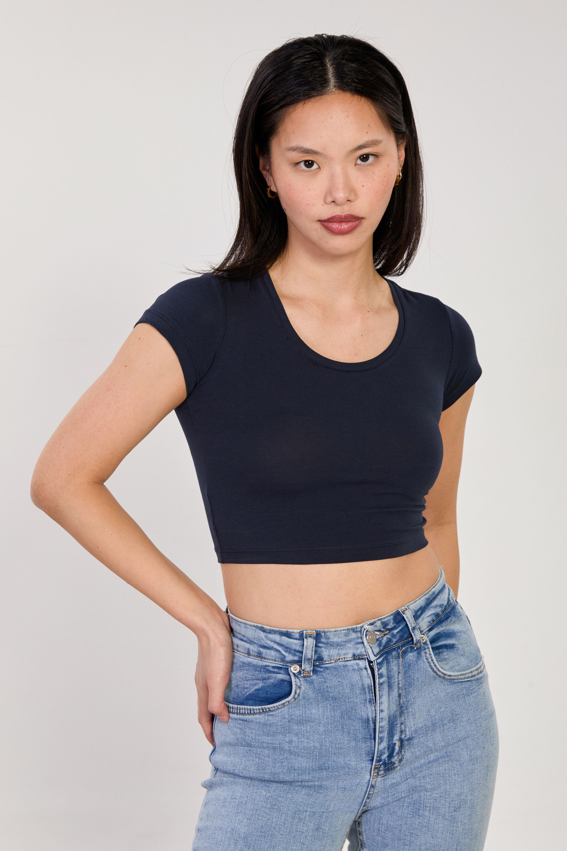 Kadın Derin Yaka Crop Body - Lacivert