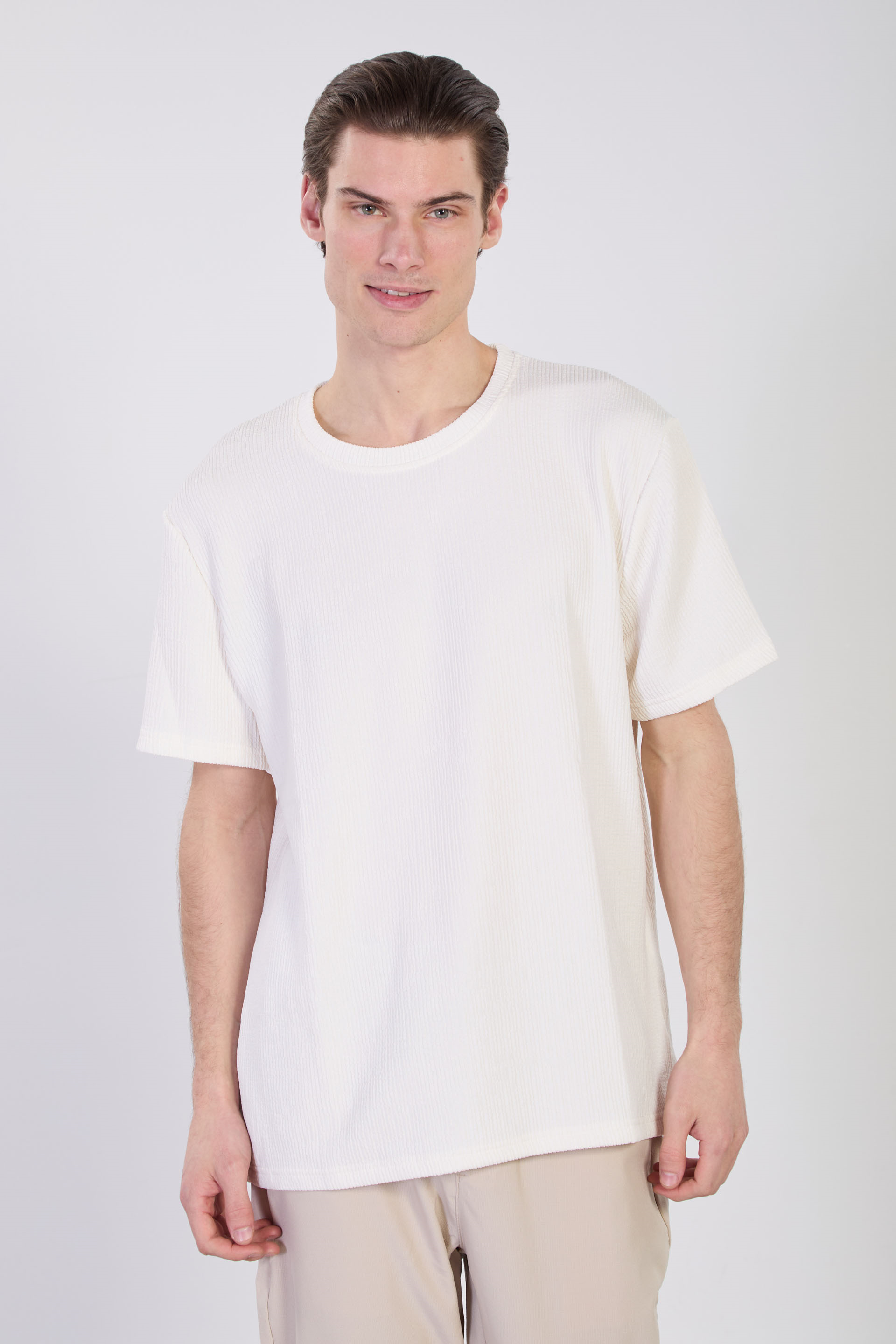 Erkek Bisiklet Yaka Melanj T-Shirt - Beyaz