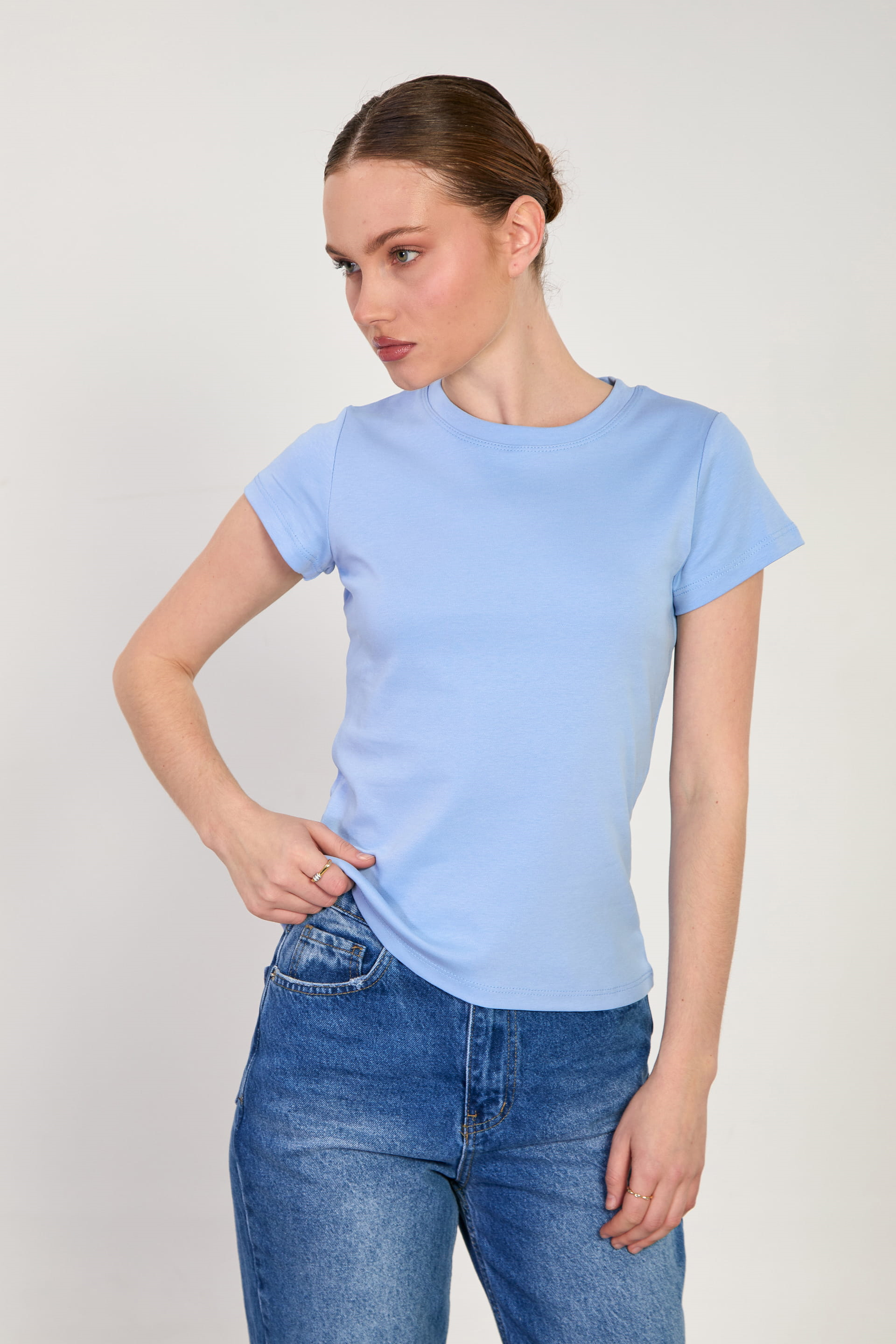 Kadın Bisiklet Yaka Kısa Kol Body - Mavi