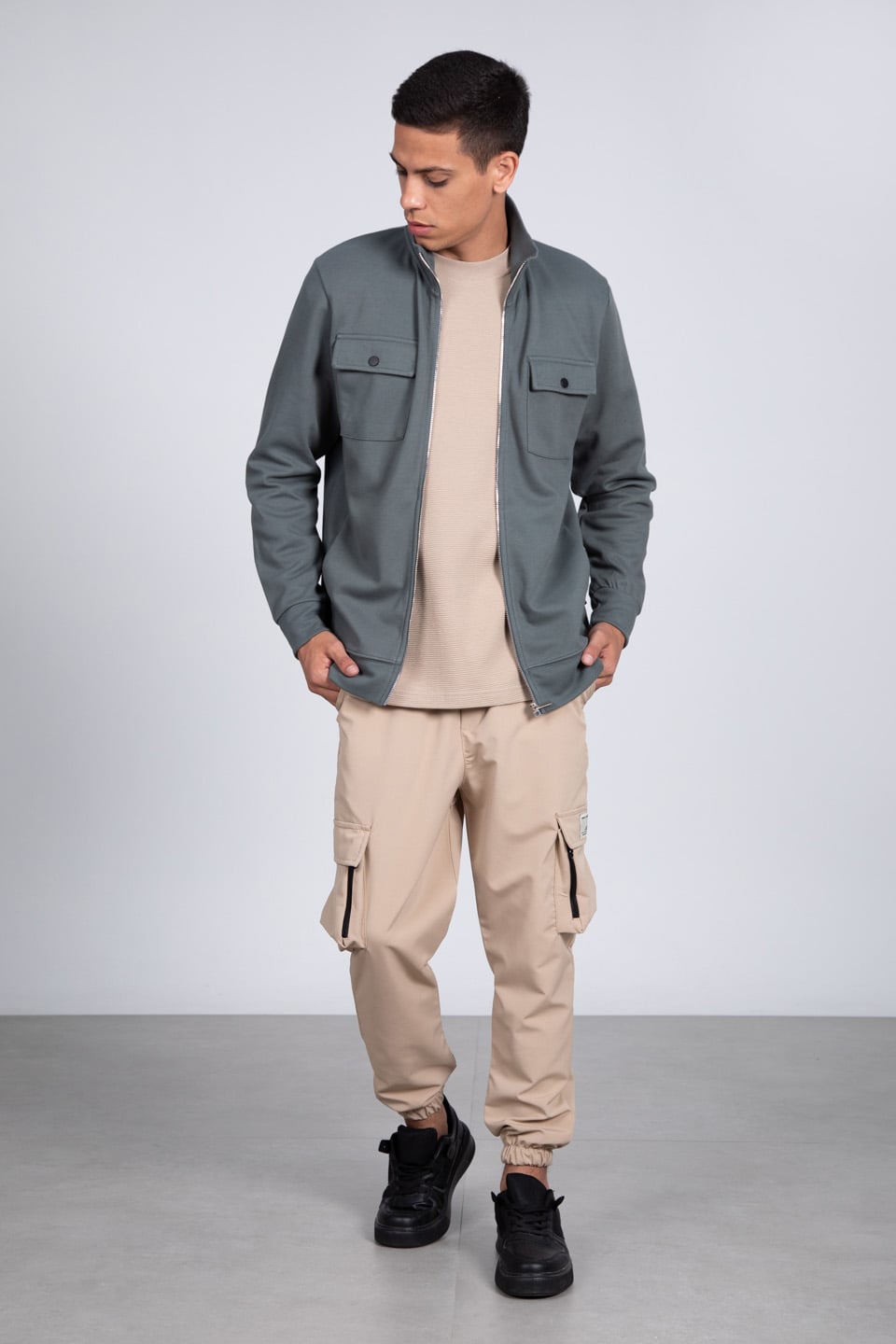 Fermuarlı cepli spor ceket-9058 Cam Yeşil