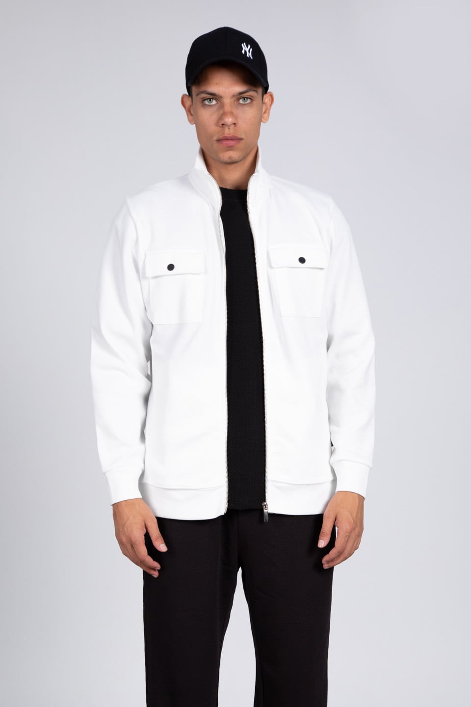 Fermuarlı cepli spor ceket-9058 Ekru