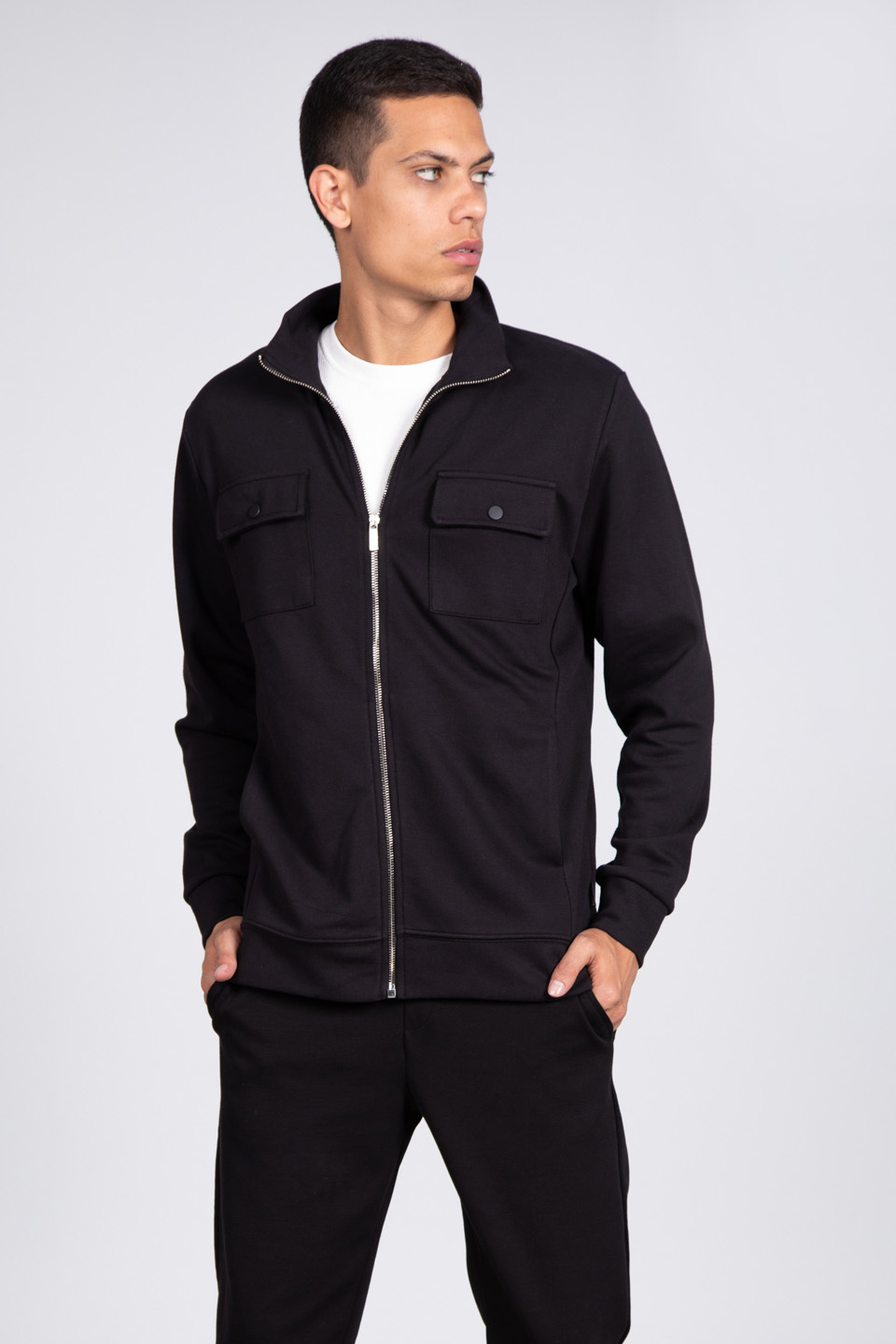 Fermuarlı cepli spor ceket-9058 Siyah