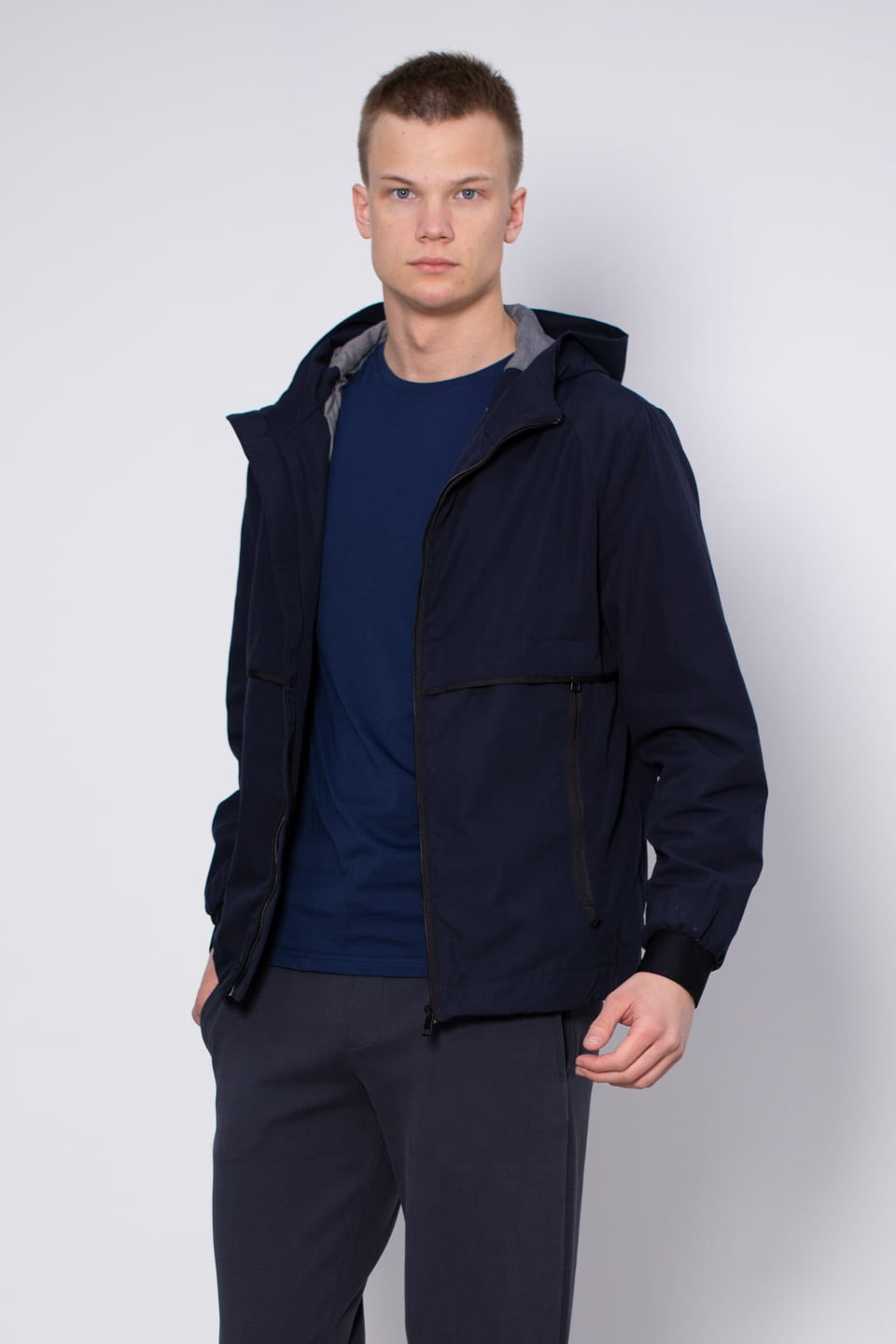 Fermuarlı kapüşonlu mont-SEBASTIAN Lacivert