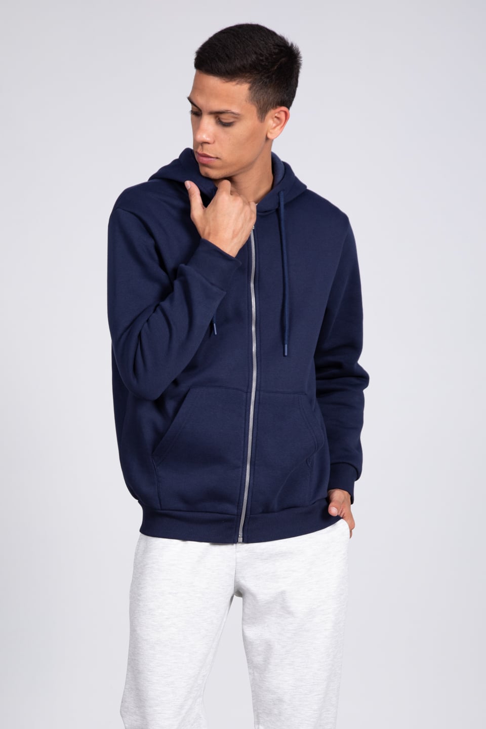 Fermuarlı kapüşonlu sweatshirt-5487 İndigo