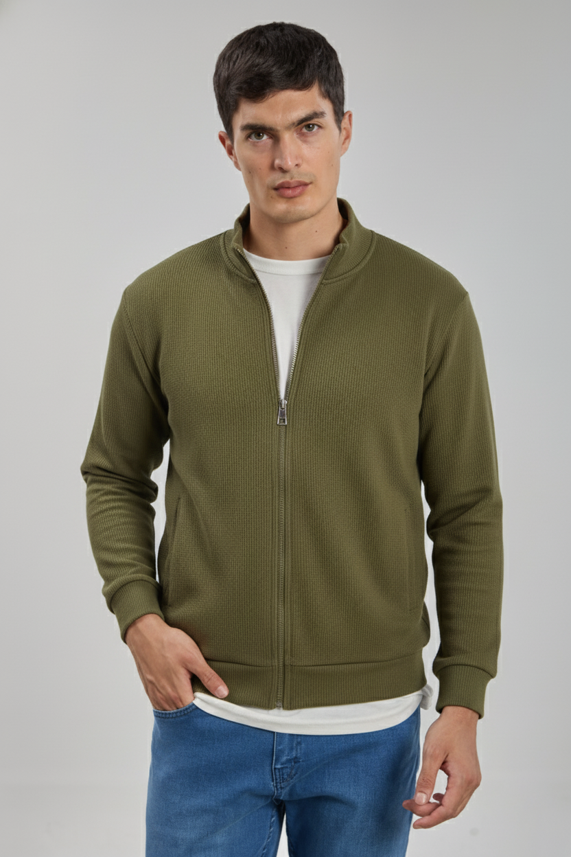 Fermuarlı selanik sweatshirt-1075 Haki