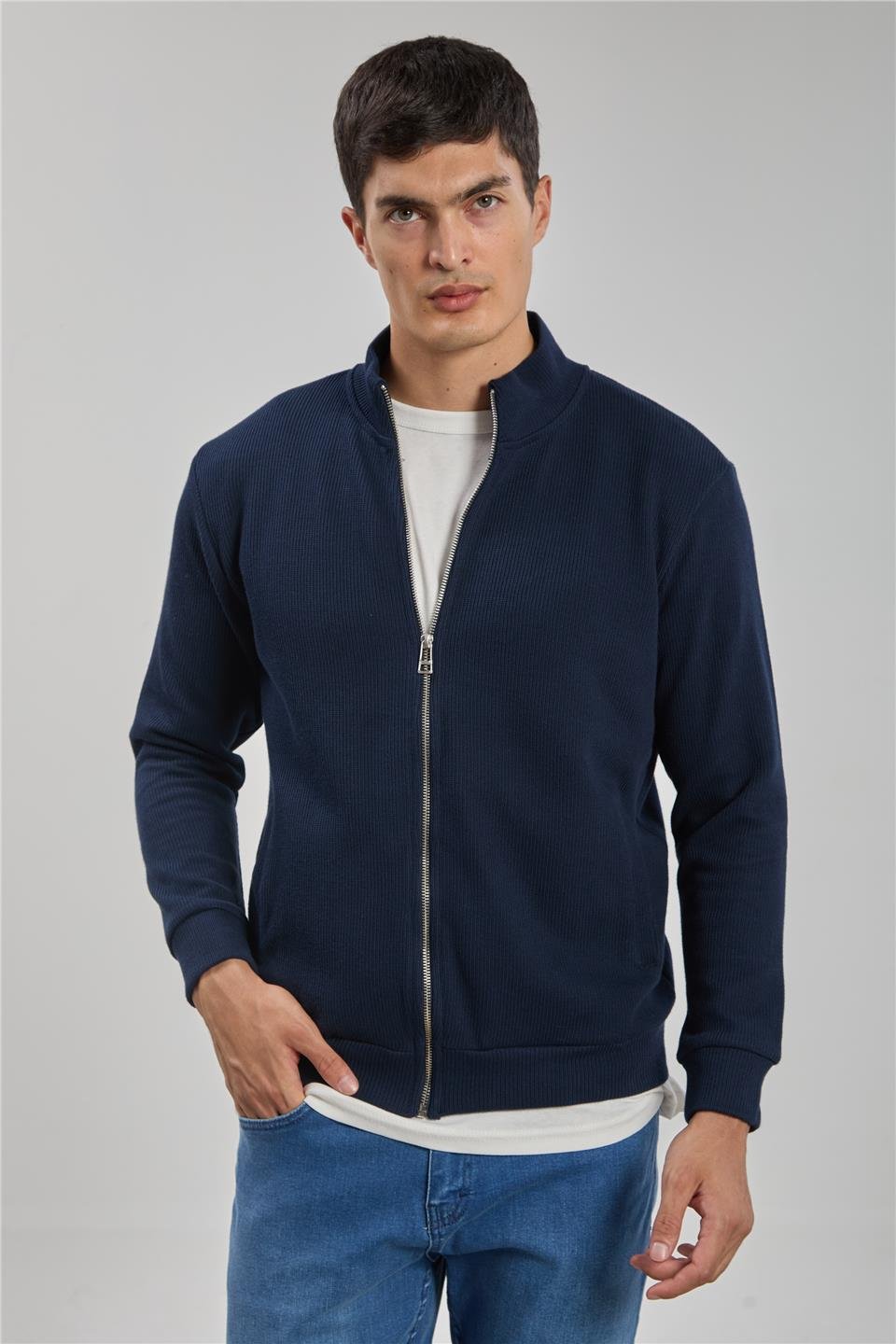 Fermuarlı selanik sweatshirt-1075 İndigo
