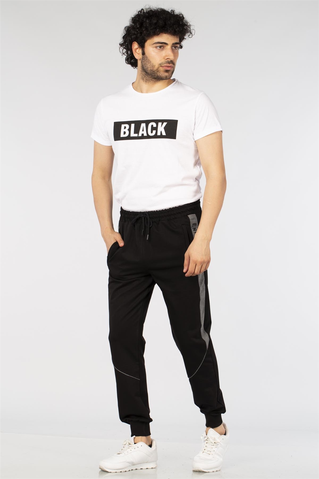 File Detaylı Eşofman Altı-Siyah