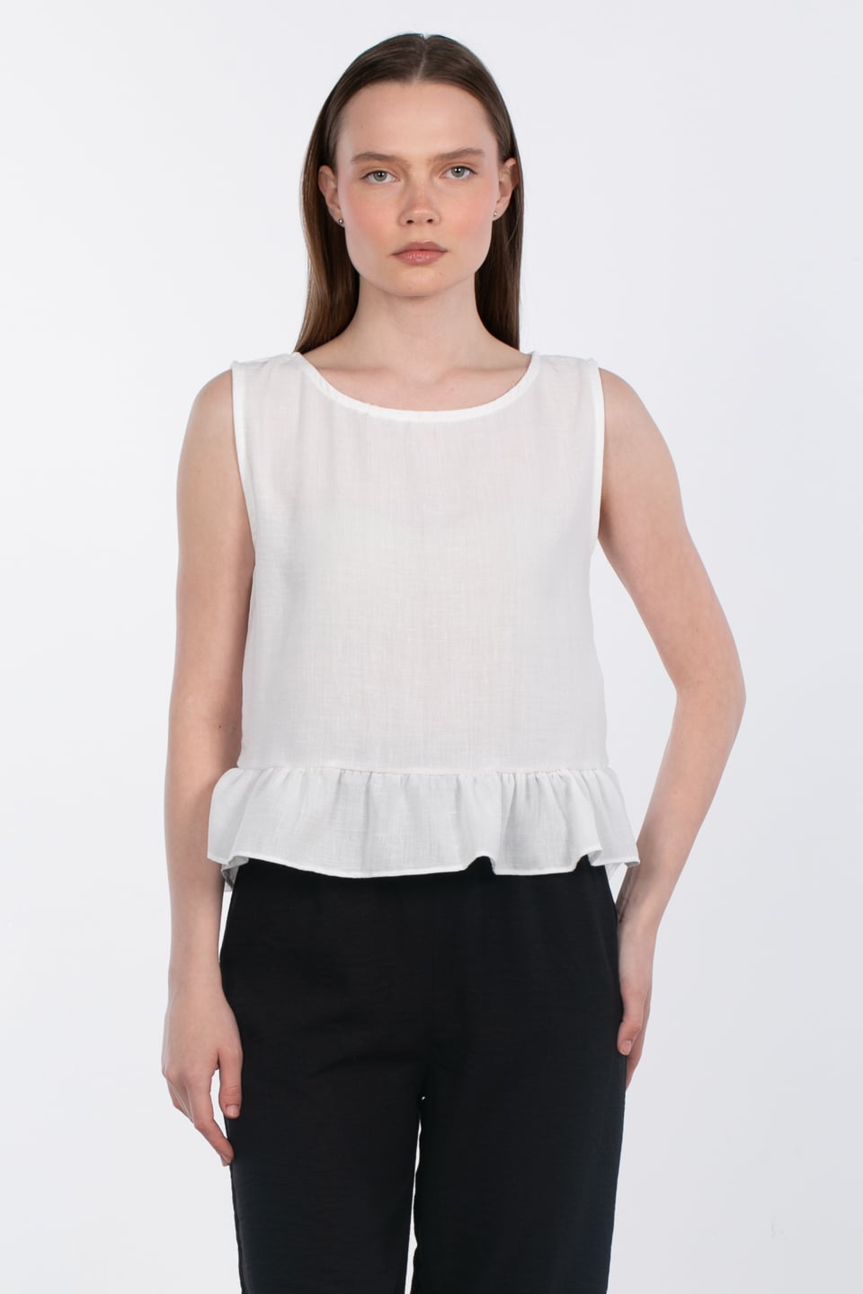 Fırfırlı bluz-6995 Ekru