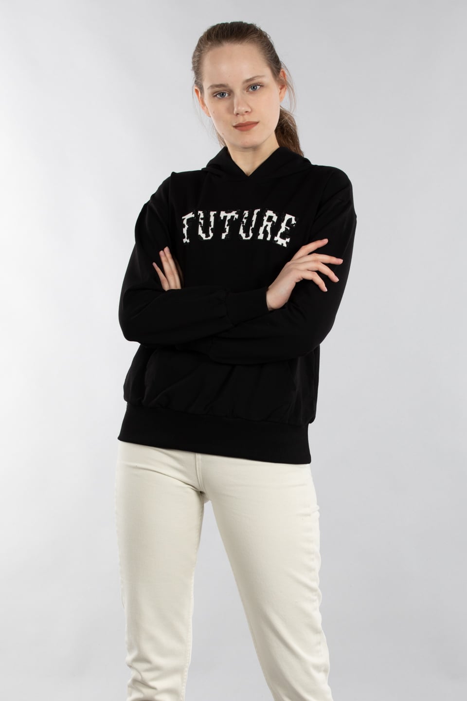 Future nakışlı kapüşonlu sweat-5011 Siyah