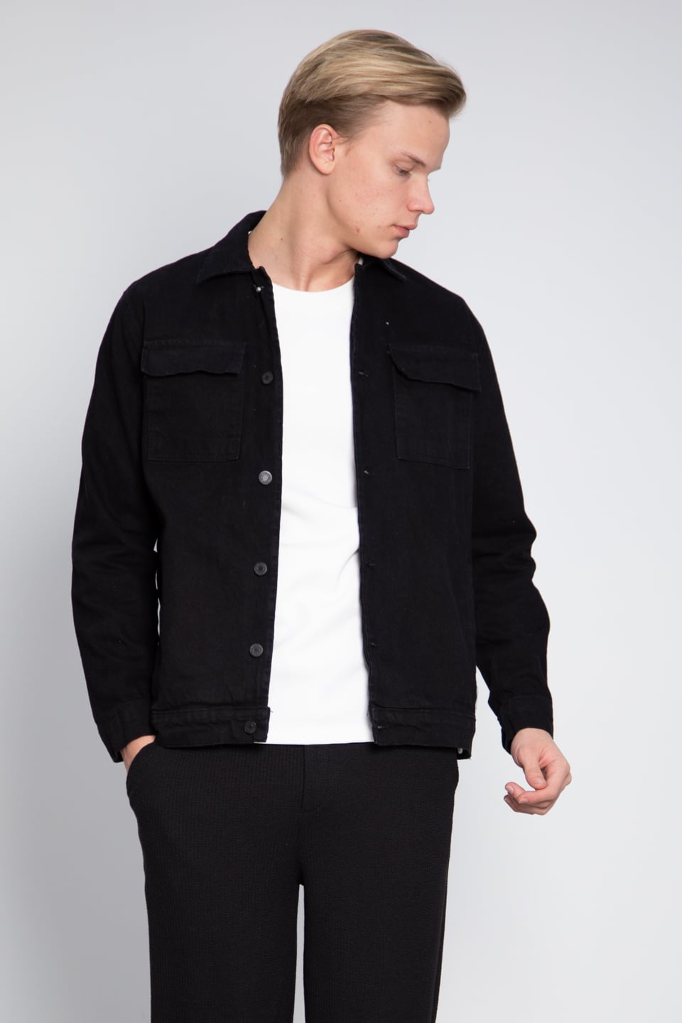 Gabardin çift cep ceket-010 Siyah