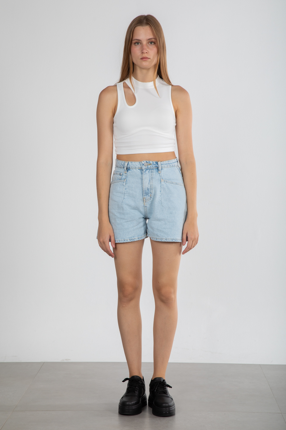 Gabardin mini şort-1031 Mavi
