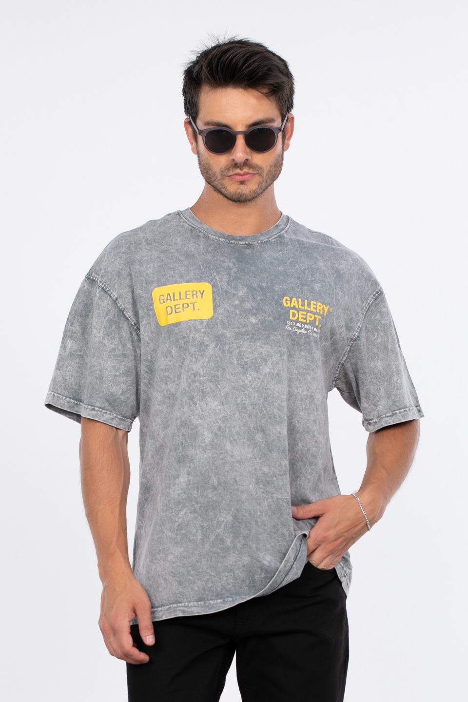 Gallery dept yazılı yıkamalı t-shirt-1104 Açık Gri