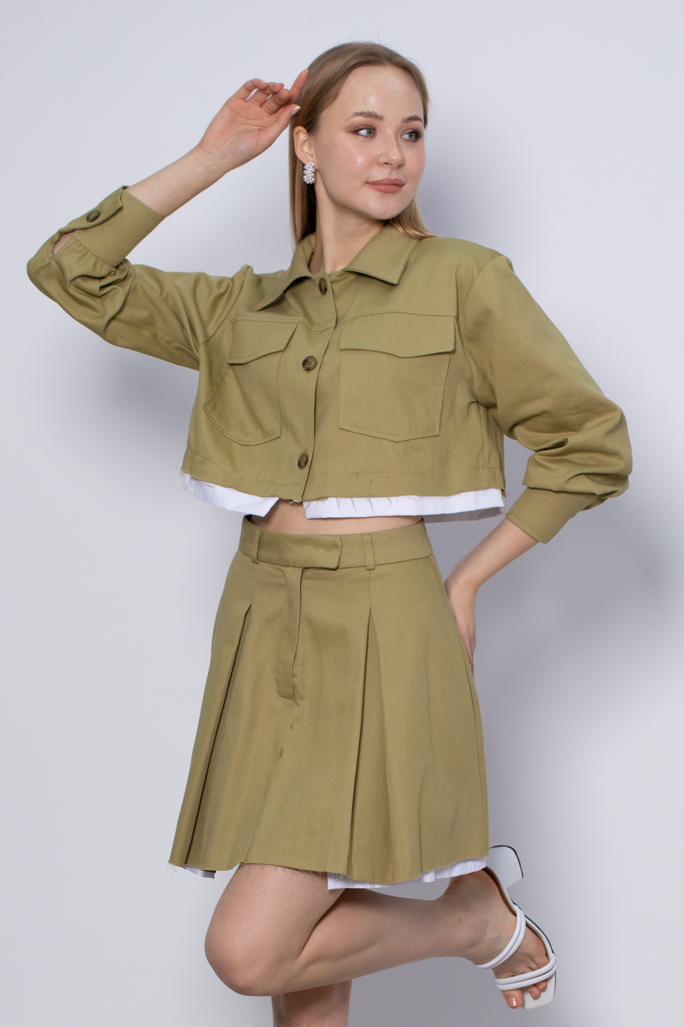 Garnili çift cep ceket-8161 Haki