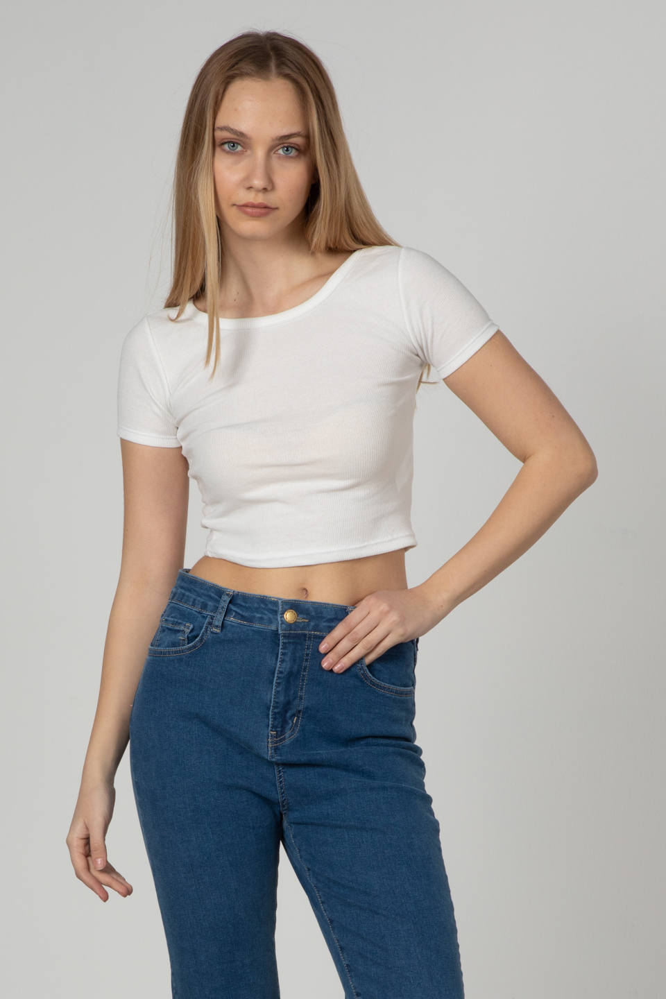 Geniş yaka kaşkorse body-1837 Ekru