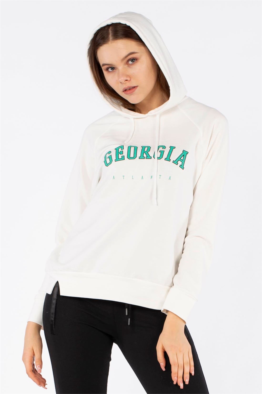 Georgia Baskılı Sweatshirt-Ekru