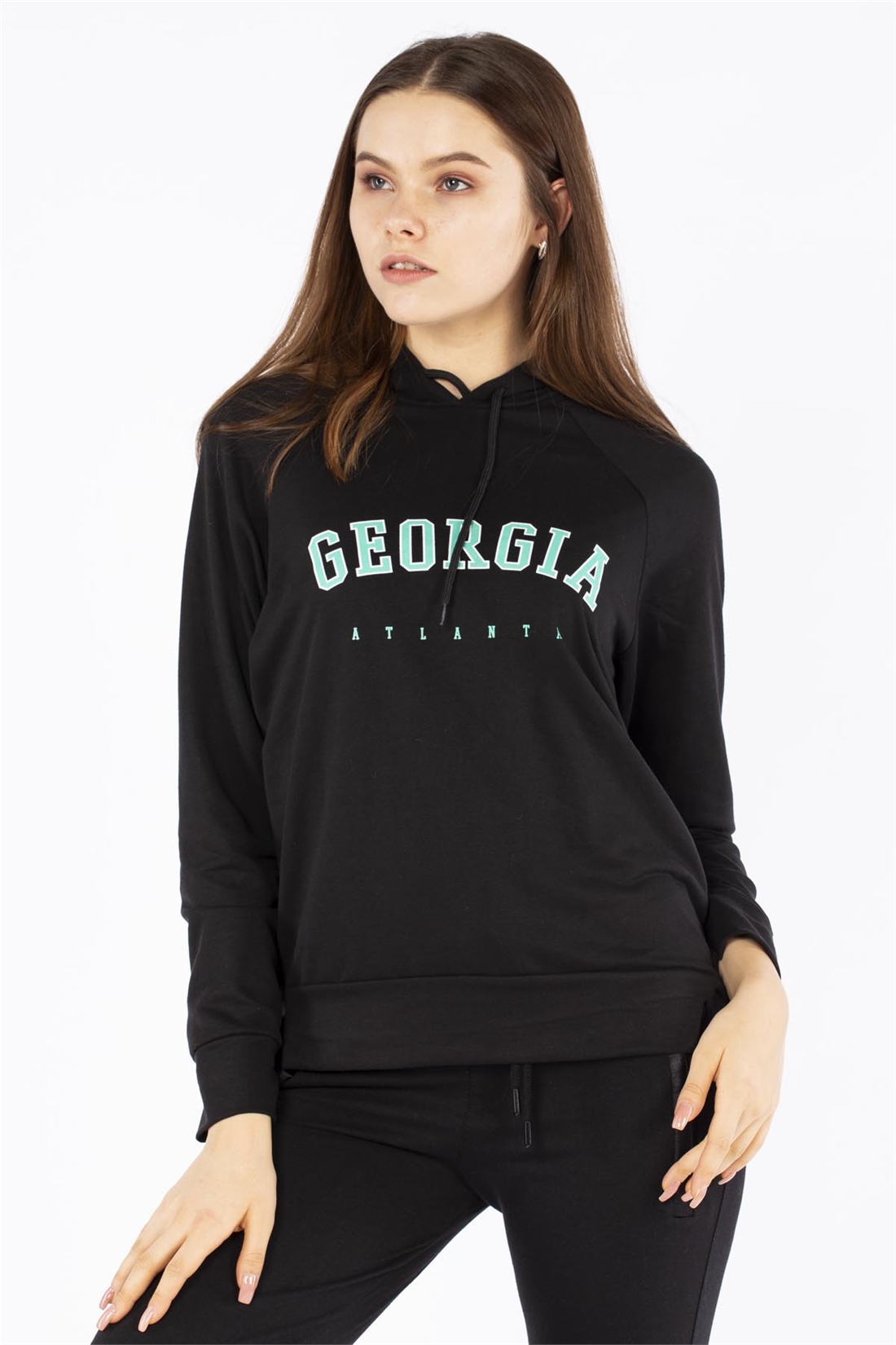 Georgia Baskılı Sweatshirt-Siyah