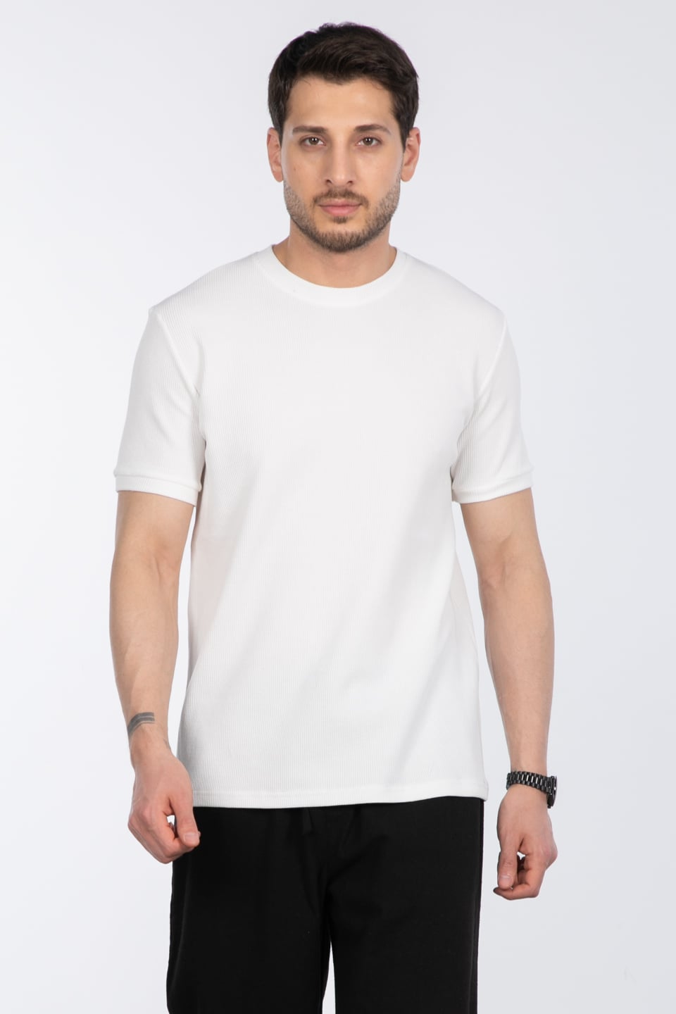 Gipeli waffal basıc t-shirt-2709 Ekru