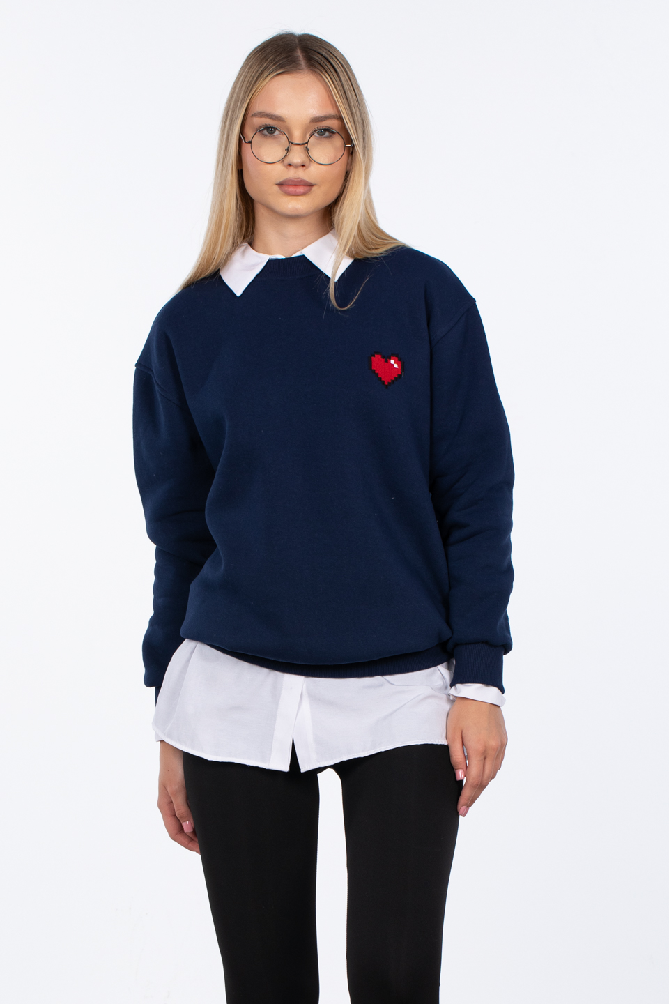 Göğsü kalp detaylı sweatshirt-83-560 Lacivert