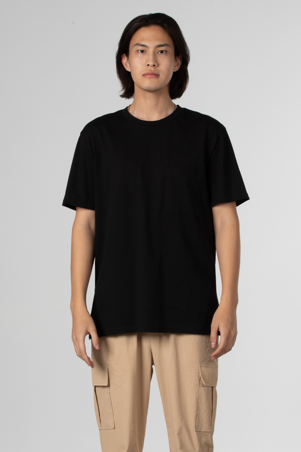 Göğüs Cepli Relax Fit T-Shirt - Siyah