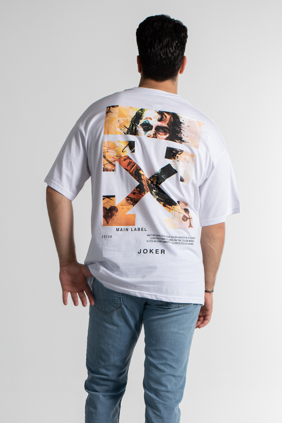Göğüsü baskılı t-shirt-4001 Beyaz