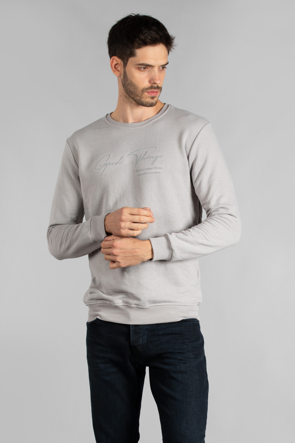 Good things yazı baskılı sweatshirt-4020 Gri