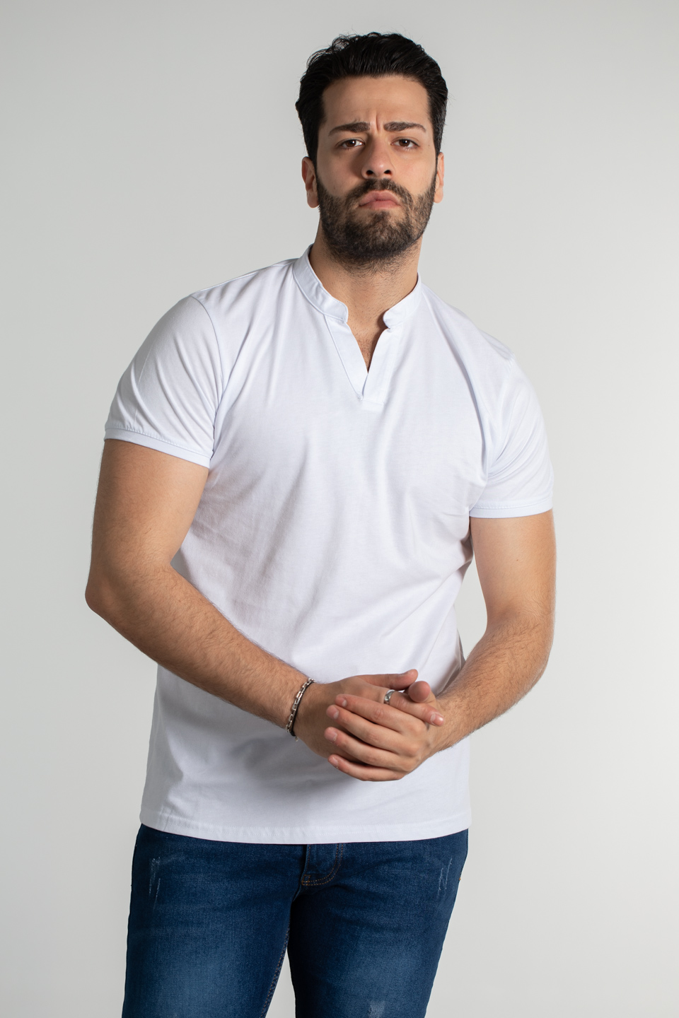 Hakim yaka t-shirt-4452 Beyaz