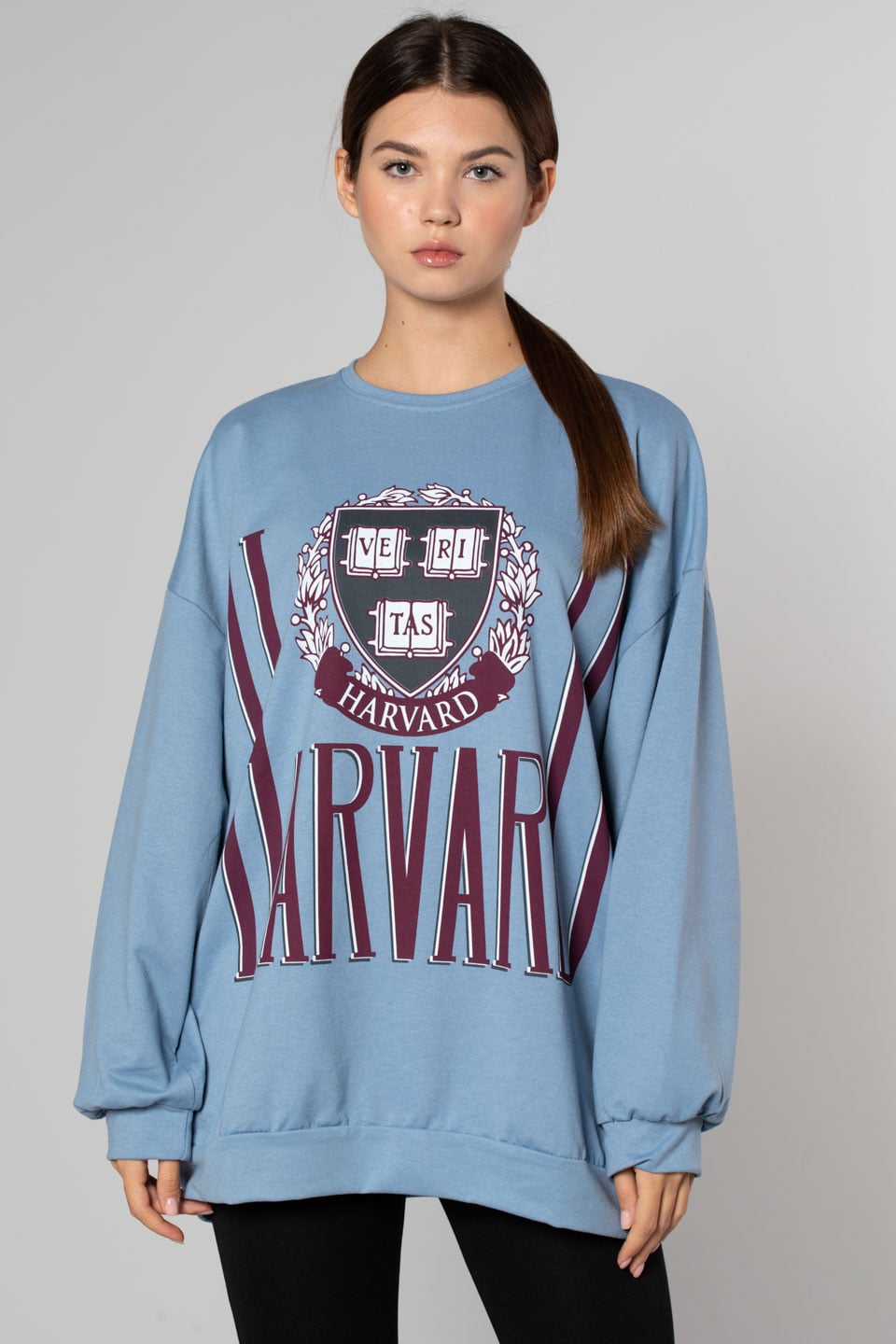 Harvard Baskılı Over Size Sweatshirt-Mavi