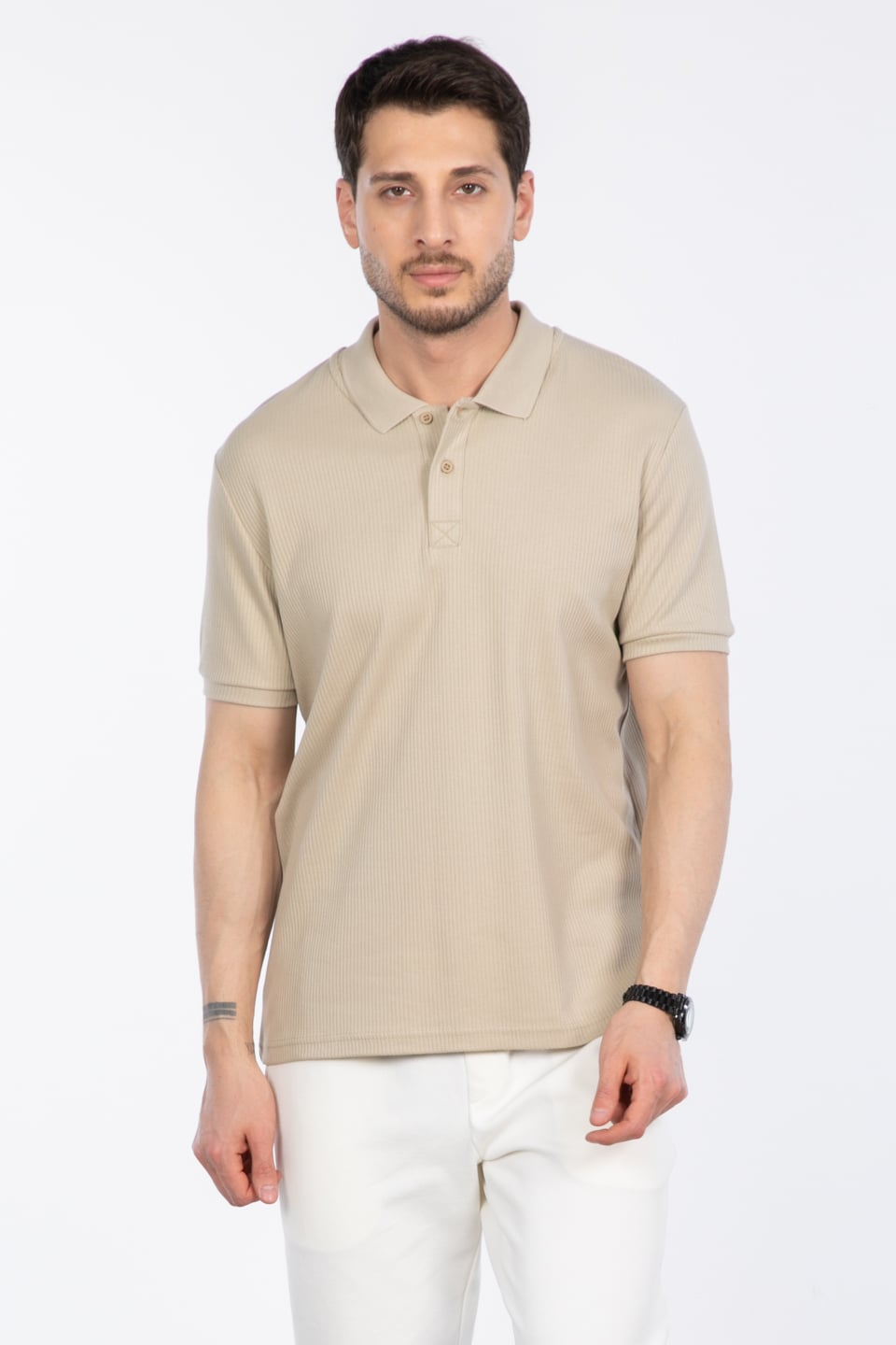 İğne detay interlok t-shirt-2281 A.Vizon