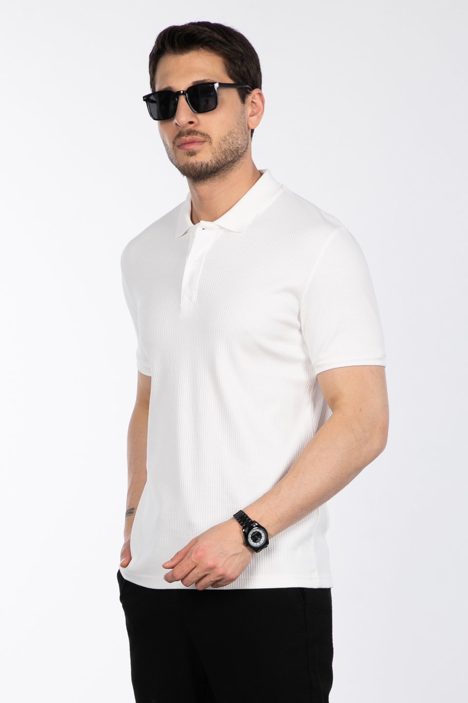 İğne detay interlok t-shirt-2281 Ekru