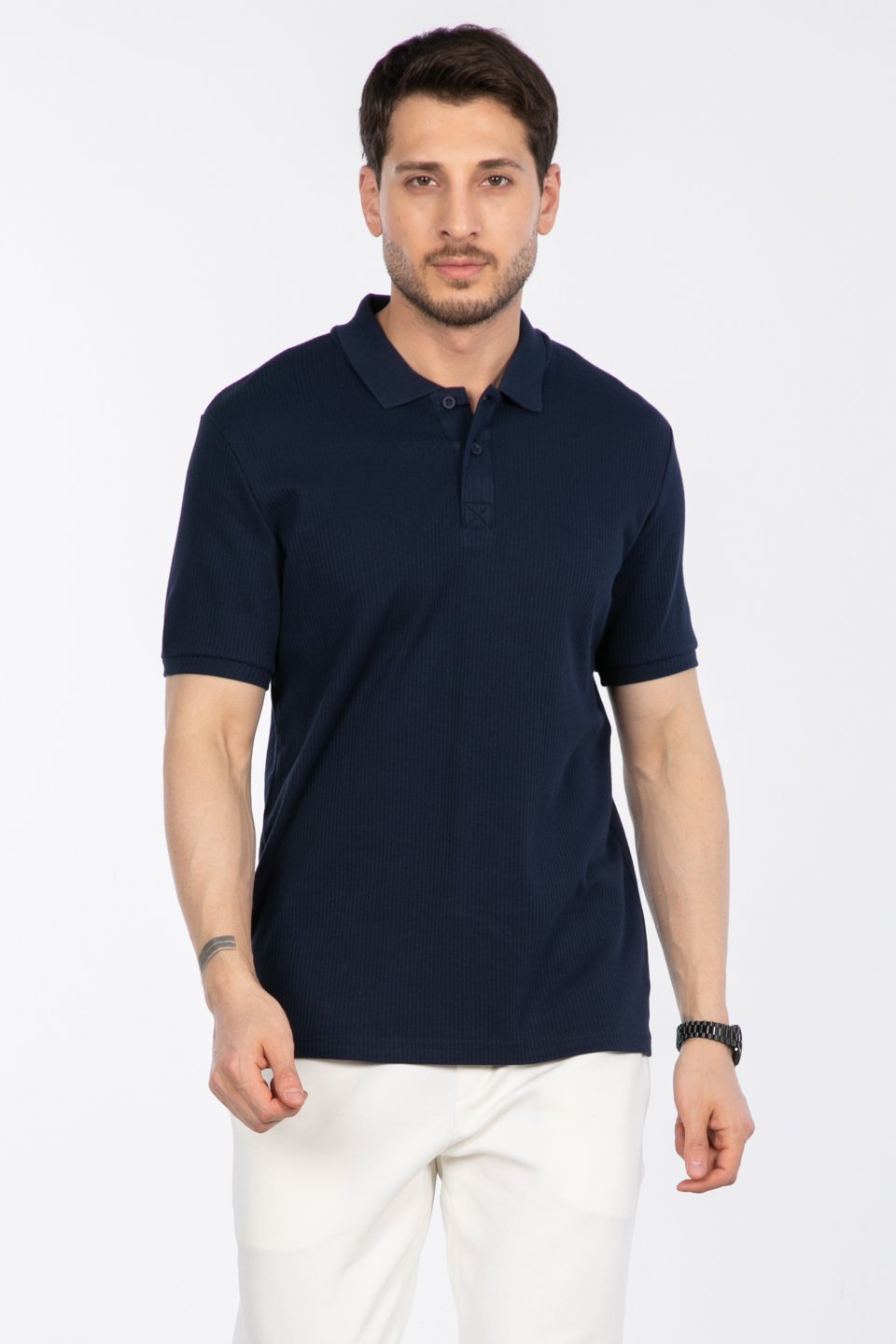 İğne detay interlok t-shirt-2281 İndigo