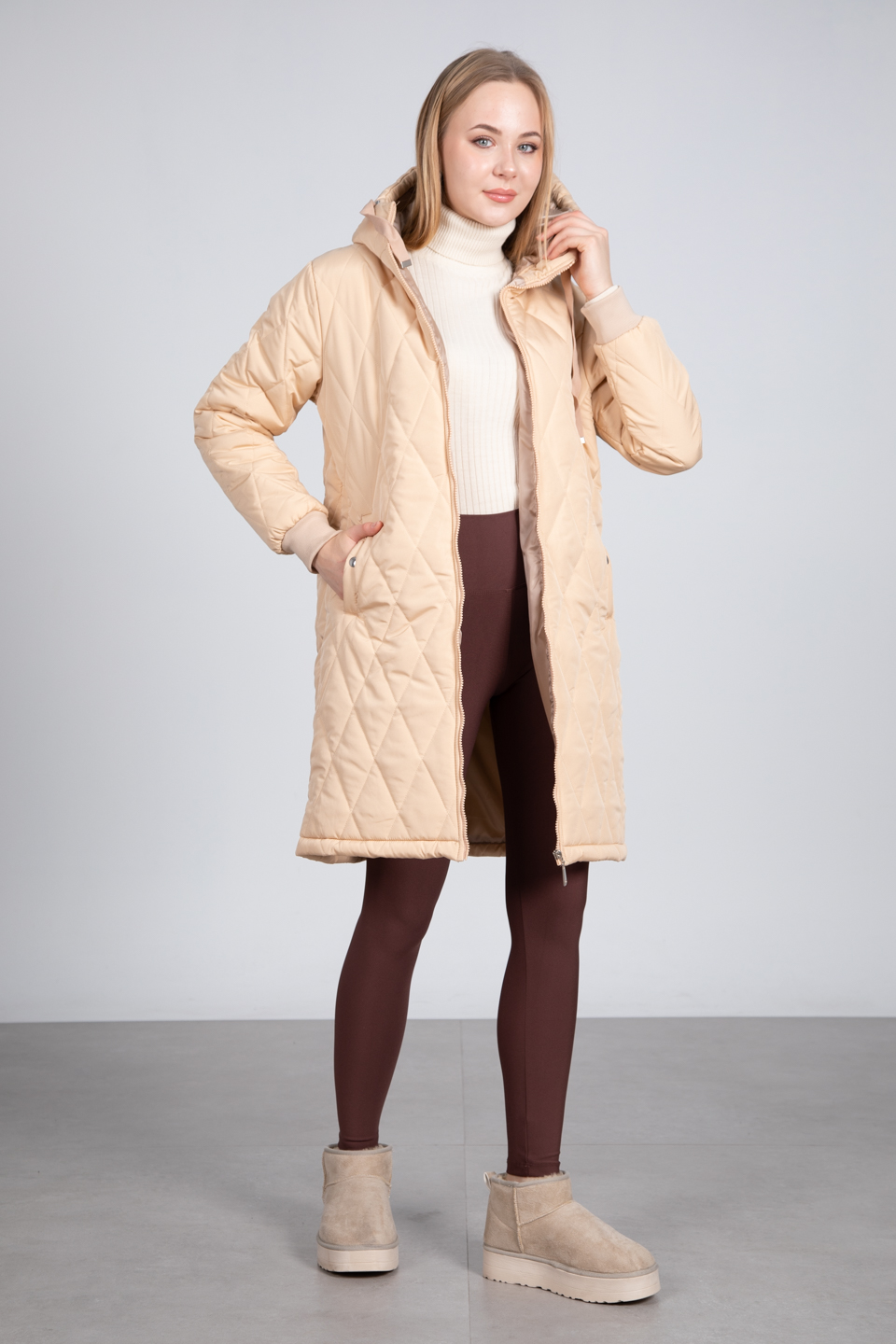 İki cepli midi boy mont-5138 Taş