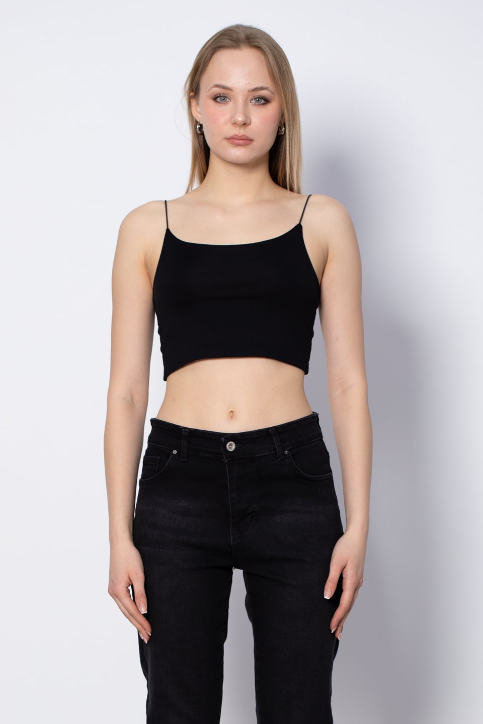 İnce Askılı Crop Body - Siyah
