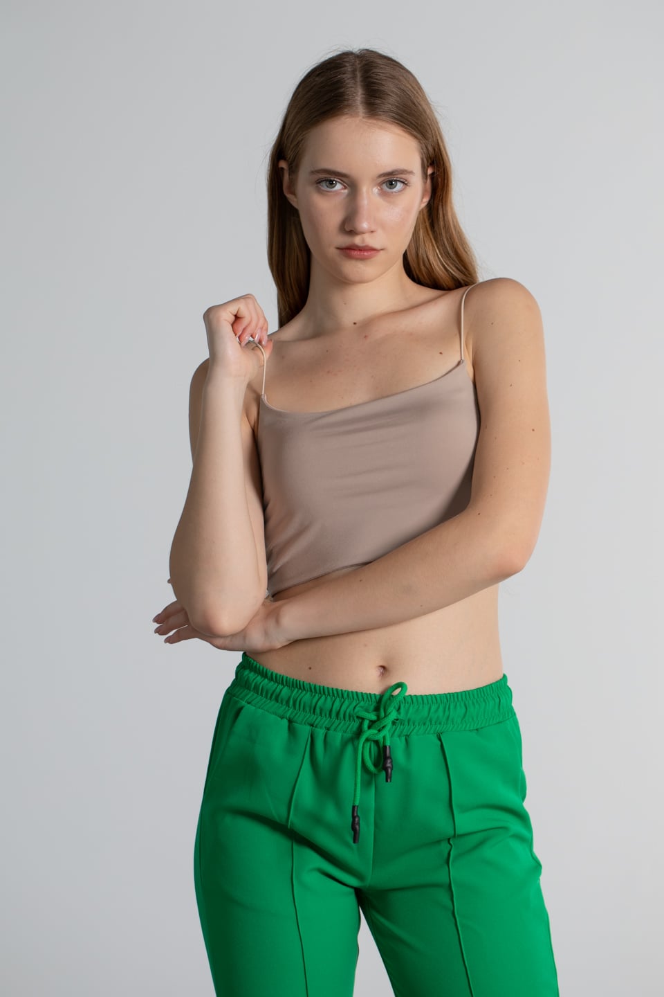 İp askılı crop body-9553 Vizon