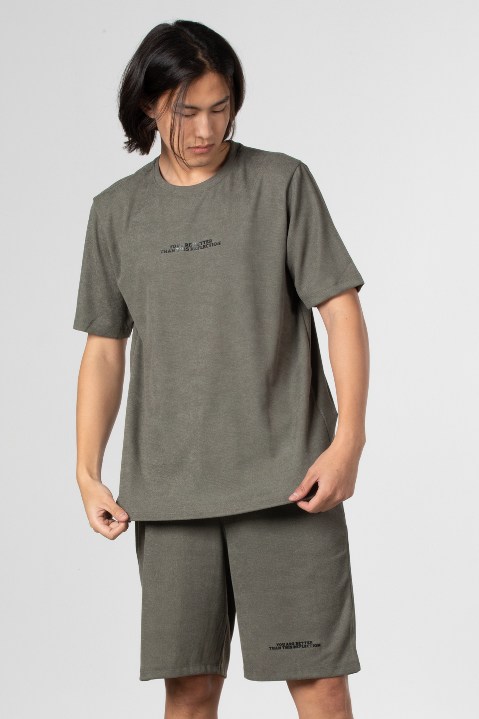 Jakar petekli ön yazı baskılı t-shirt-1016 Haki