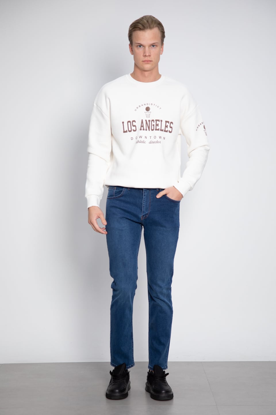 Jeff-Regular fit jean pantolon-5129 Orta Mavi